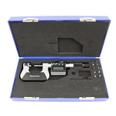 IP65 Digital Screw Thread micrometer 25-50x0,001 mm with interchangeable V-shaped and cone-shaped anvils